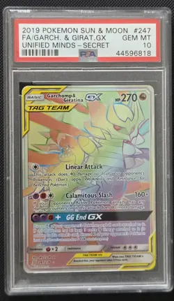 PSA 10 2019 Garchomp & Giratina GX S&M Unified Minds Secret FA #247 Pokemon TCG - Image 1