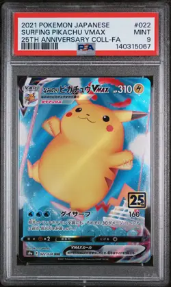 2021 Pokemon Japanese 25th Anniversary Coll. #022 Surfing Pikachu Vmax PSA 9 - Image 1