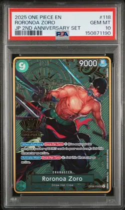 2025 ONE PIECE JAPANESE 2ND ANNIVERSARY SET #118 RORONOA ZORO PSA 10 - Image 1