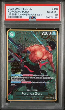 2025 ONE PIECE JAPANESE 2ND ANNIVERSARY SET #118 RORONOA ZORO PSA 10 - Image 1