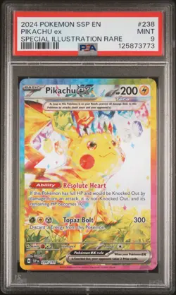 2024 POKEMON SSP EN-SURGING SPARKS SPECIAL ILLUSTRATION RARE PIKACHU EX PSA 9 - Image 1