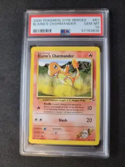 2000 Pokemon Gym Heroes 61 Blaine's Charmander PSA 10 WoTC - Image 1