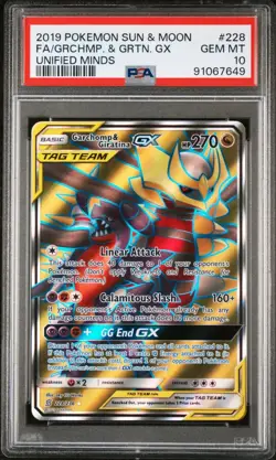 PSA 10 2019 POKEMON SUN & MOON UNIFIED MINDS FULL ART/GARCHOMP & GIRATINA GX 228 - Image 1