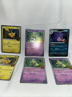 Pokemon Card Lot 3 Mimikyu, 2 Pikachu, 1 Gengar All Nm Or M From Trick Or Trade - Image 1