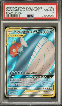 PSA 10 2019 Magikarp & Wailord GX 160 Pokemon Team Up Sun & Moon Full Art - Image 1