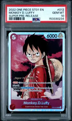 2022 ONE PIECE Monkey D. Luffy Super Pre Release Stamped #ST01-012 PSA 10 - Image 1