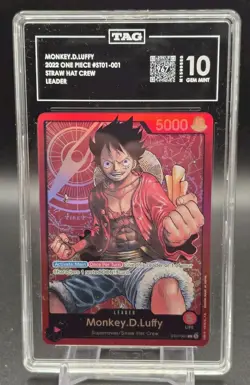 PRE-ERRATA 2022 ST01-001 Monkey D. Luffy Leader TAG Graded 10 - RANKED #1 Pop 4 - Image 1