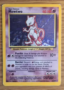 Pokemon Mewtwo TCG Base Set Holo Unlimited Rare Card 10/102 - Image 1