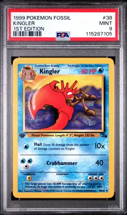 1999 Pokemon Fossil 1st Edition Kingler #38 English Uncommon 38/62 - PSA 9 MINT - Image 1
