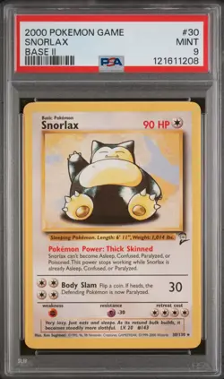 2000 Pokemon Base Set 2 Snorlax #30 English Non-Holo Rare 30/130 - PSA 9 MINT - Image 1