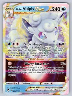 Alolan Vulpix VSTAR 034/195 Holo VSTAR Rare Silver Tempest Pokemon Near Mint - Image 1