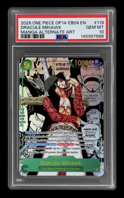 One Piece CCG Dracule Mihawk Op14-119 Manga PSA 10 - Image 1