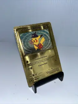Pikachu Happy Delivery Metal Gold Foil Pokemon Card Fan Art Display Card HP60 - Image 3