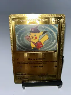 Pikachu Happy Delivery Metal Gold Foil Pokemon Card Fan Art Display Card HP60 - Image 5