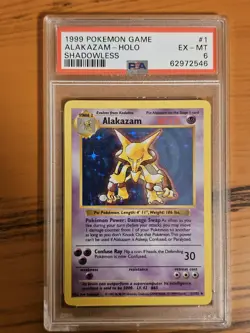Pokemon Alakazam TCG Card 1/102 Base Set, Shadowless Holo Rare PSA 6 - Image 1