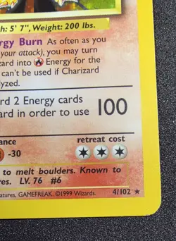 1999 Pokemon Base Set Charizard 4/102 Holo Unlimited LP - Authentic Vintage - Image 5