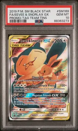 Pokemon Eevee & Snorlax GX Tag Team Tins Black Star Full Art Promo SM169 PSA 10 - Image 1