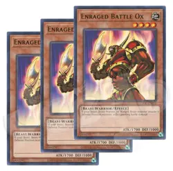 Yugioh - Enraged Battle Ox x 3 - Rare NM - Plus Free Holographic Card - Image 1