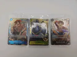 One Piece OP13 Thrice Promo Set Sealed. Monkey D. Luffy & Sabo & Portgas D. Ace - Image 1