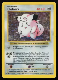 Clefairy 5/102 Unlimited Holo Base Set Shadowless Pokemon English HP - Image 1