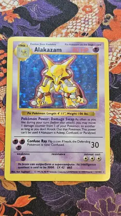 Pokemon Alakazam Base Set Shadowless Holo Rare 001/102- HP - Image 1