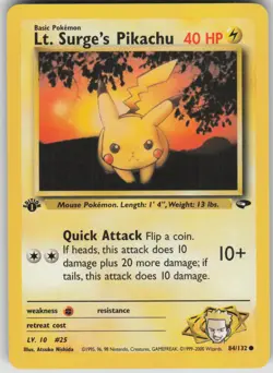 Pokemon TCG Lt. Surge's Pikachu Common Gym Challenge 084/132 - Image 1