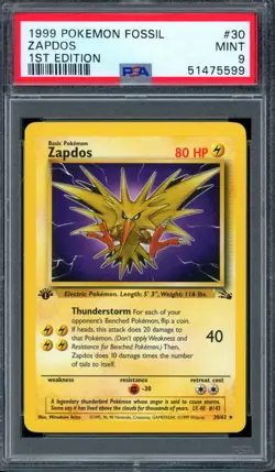 PSA 9 Pokemon 1999 1st Edition Fossil Zapdos Rare #30 - Image 1