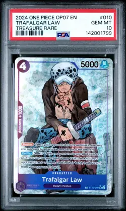 2024 ONE PIECE OP07-500 YEARS IN THE FUTURE TREASURE RARE TRAFALGAR LAW PSA 10 - Image 1