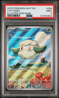 2025 POKEMON WHT EN-WHITE FLARE ILLUSTRATION RARE #090 COTTONEE PSA 9 - Image 1