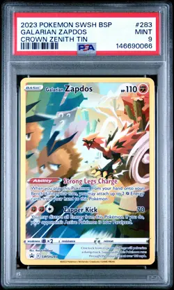 2023 POKEMON SWSH BLACK STAR PROMO CROWN ZENITH TIN #283 GALARIAN ZAPDOS PSA 9 - Image 1