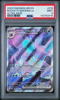 2025 POKEMON DRI EN-DESTINED RIVALS ULTRA RARE TEAM ROCKET'S NIDOKING EX PSA 9 - Image 1
