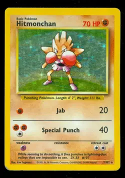 Pokemon HITMONCHAN 7/102 Base Set - RARE HOLO - HEAVY PLAY - Image 1