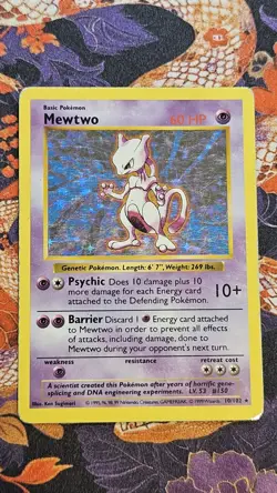 Mewtwo - 10/102 Base Set Shadowless Holo Rare Pokemon - HP - Image 1