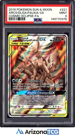 Pokemon 2019 Arceus & Dialga & Palkia GX 221/236 Alt Art Cosmic Eclipse PSA 9 - Image 1