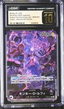 ✨ CGC 10 Pristine Monkey D. Luffy OP09-061 L One Piece 2nd Anniversary Set Jpn - Image 1