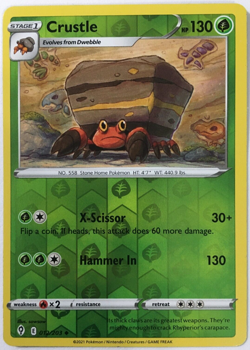POKEMON CRUSTLE 012/203 SWORD & SHIELD EVOLVING SKIES UNCOMMON REVERSE HOLO NM - Image 1