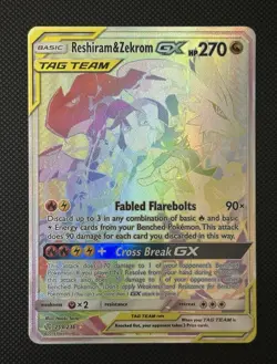 Reshiram & Zekrom GX Rainbow Pokemon Cosmic Eclipse 259/236 NM - Image 1