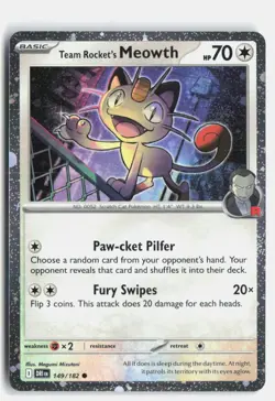 Team Rocket's Meowth (Cosmos Holo) 149/182 Holo Pokemon NM (SWIRL) - Image 1