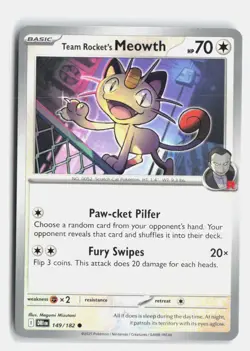 Team Rocket's Meowth 149/182 Destined Rivals Common Pokemon NM - Image 1
