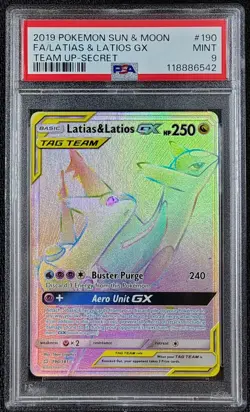 ✨ PSA 9 MINT ✨ 2019 Pokemon Sun & Moon Team Up #190 Latias & Latios GX Secret - Image 1