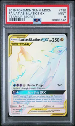 ✨ PSA 9 MINT ✨ 2019 Pokemon Sun & Moon Team Up #190 Latias & Latios GX Secret - Image 3