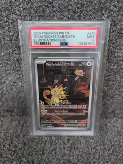 2025 POKEMON DRI EN-DESTINED RIVALS ILLUSTRATION RARE TEAM ROCKET'S MEOWTH PSA 9 - Image 1