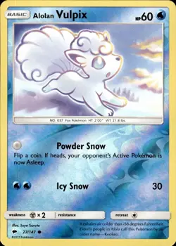 ALOLAN VULPIX 27/147 C BURNING SHADOWS POKEMON REVERSE HOLO NEAR MINT - Image 1