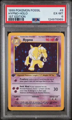 1999 POKEMON FOSSIL 1ST EDITION #8 HYPNO-HOLO PSA 6 - Image 1