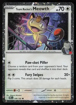 Team Rocket's Meowth 149/182 Cosmo Holo Destined Rivals Pokemon Near Mint - Image 1