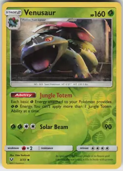 VENUSAUR 3/73 SHINING LEGENDS POKEMON REVERSE HOLO UNCOMMON NM - Image 1