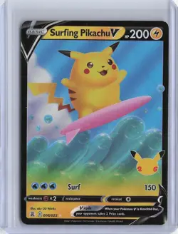 Surfing Pikachu V 008/025 Celebrations 25th Pokemon Card Holo Rare NM - Image 1