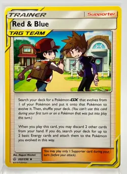 Tag Team Red & Blue 202/236 Pokemon Card 2019 Cosmic Eclipse - Image 1