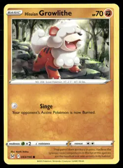 2022 Sword & Shield - Lost Origin Hisuian Growlithe Basic/Common #83 - Image 1