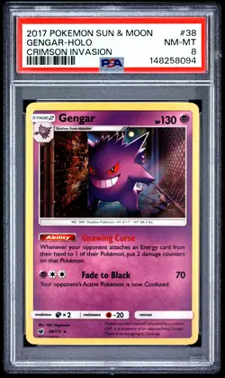 2017 POKEMON SUN & MOON CRIMSON INVASION #38 GENGAR-HOLO PSA 8 - Image 1